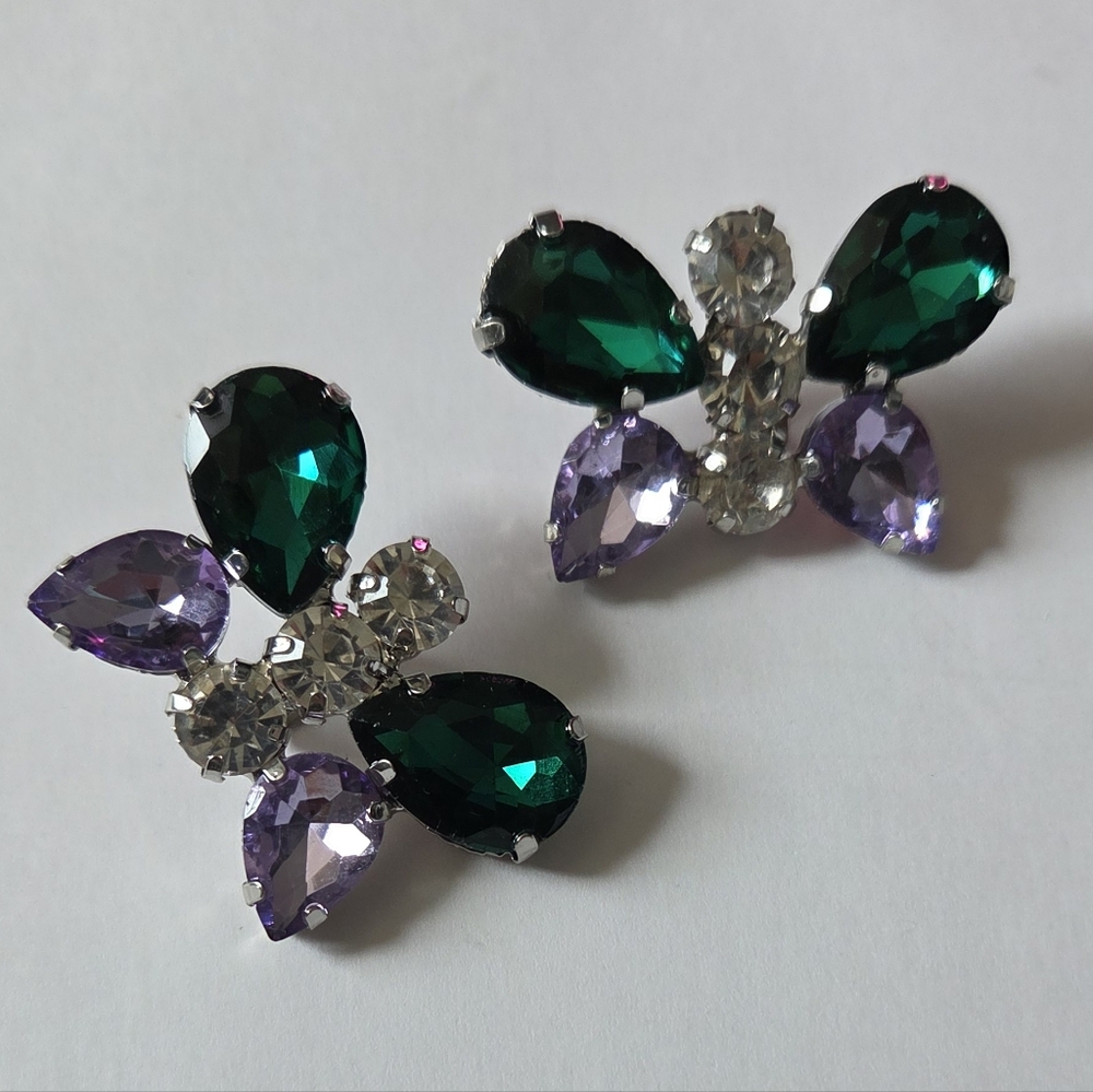 Fashion Jewelry Emerald Green and Lilac Teardrop Flower Pendants (2)